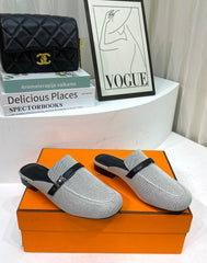 IENA MULE GRAY CANVAS AND BLACK CALFSKIN