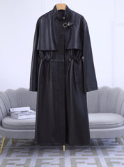 HERMES 25S LONG LEATHER JACKET WITH DRAWSTRING WAIST 170