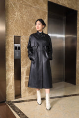 HERMES 25S LONG LEATHER JACKET WITH DRAWSTRING WAIST 170