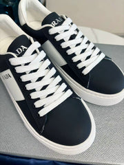 PRADA 25S LEATHER LOGO OUTLET SNEAKERS BLUISH BLACK CALFSKIN