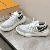 SNEAKERS IN WHITE DAMIER ELASTIC FABRIC