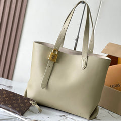 LOW KEY CABAS 47 IN BEIGE GRAINED CALFSKIN GOLD BUCKLE