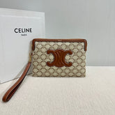SMALL POUCH 25 IN BEIGE TRIOMPHE TEXTILE AND BROWN CALFSKIN