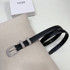 CL 25 MM MARCO BELT WITH STRASS IN BLACK CALFSKIN SILVER HARDWARE