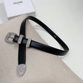 CL 25 MM MARCO BELT WITH STRASS IN BLACK CALFSKIN SILVER HARDWARE