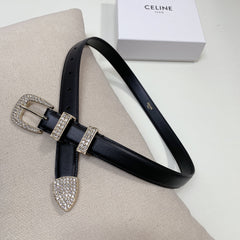 CL 25 MM MARCO BELT WITH STRASS IN BLACK CALFSKIN GOLD HARDWARE