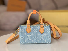 NANO SPEEDY 16 IN LIGHT BLUE MONOGRAM DENIM