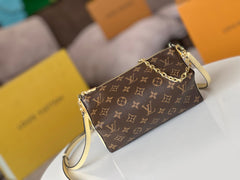 BLOOM POUCH 22 IN BROWN MONOGRAM CANVAS AND PASTEL YELLOW CALFSKIN SIDES