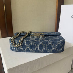 CHAIN SHOULDER BAG CLAUDE 20 IN BAYOUX BLUE TRIOMPHE DENIM SILVER HARDWARE