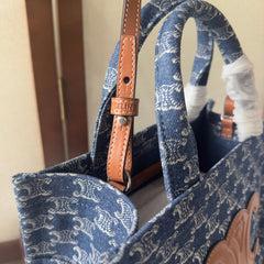 SMALL CABAS THAIS 25 IN BAYOUX BLUE TRIOMPHE DENIM AND BRONZE BROWN CALFSKIN