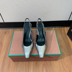 LP POINTED TOE MID-HEEL SLINGBACK SILVER CALFSKIN