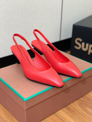 LP POINTED TOE MID-HEEL SLINGBACK ROSE CALFSKIN