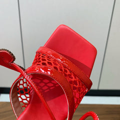 ALAIA BANQUET WEDGE SANDALS IN CHERRY RED LAMBSKIN WITH RED HEART