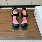 BALMAIN 25S HEELED EVA SANDALS 95MM IN BLACK AND PINK CALFSKIN