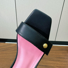 BALMAIN 25S HEELED EVA SANDALS 95MM IN BLACK AND PINK CALFSKIN
