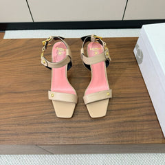 BALMAIN 25S HEELED EVA SANDALS 95MM IN BEIGE AND PINK CALFSKIN