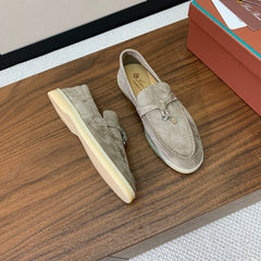 LP LOAFERS 25S IN STONE GRAY CASHMERE WITH SILVER HARDWARE