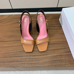 BALMAIN 25S JACQUARD KNIT SLINGBACK PUMPS 95MM IN BROWN AND PINK CALFSKIN