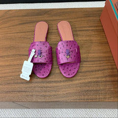 FLAT SLIPPERS IN PURPLE LAMBSKIN OSTRICH SKIN