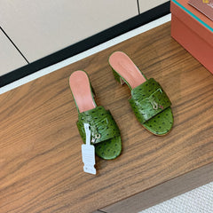 HIGH HEEL IN DARK GREEN LAMBSKIN OSTRICH SKIN