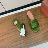 HIGH HEEL IN DARK GREEN LAMBSKIN OSTRICH SKIN