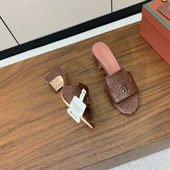 HIGH HEEL IN BROWN LAMBSKIN OSTRICH SKIN