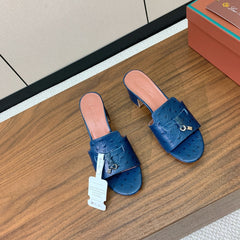 HIGH HEEL IN NAVY BLUE LAMBSKIN OSTRICH SKIN