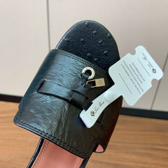 HIGH HEEL IN BLACK LAMBSKIN OSTRICH SKIN