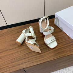 THREE-STRAP HIGH-HEELED EMBROIDERED SANDALS WHITE