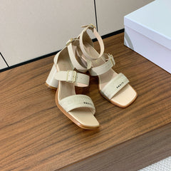 THREE-STRAP HIGH-HEELED EMBROIDERED SANDALS NUDE BEIGE