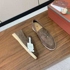 LP LOAFERS 25S IN ASH BROWN CASHMERE WITH SILVER HARDWARE