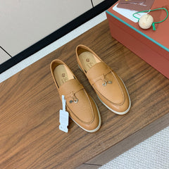 LP LOAFERS 25S IN BROWN LAMBSKIN WITH SILVER HARDWARE