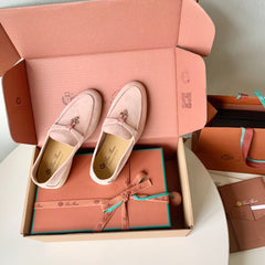 Loro Piana Light Pink Suede Summer Charms Walk Loafers