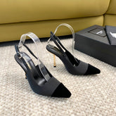SL CAP-TOE SLINGBACKS BLACK SATIN AND VELVET