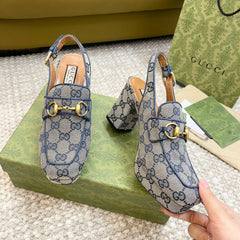 GG HIGH - HEEL SLINGBACK WITH HORSEBIT LIGHT GRAY CALFSKIN