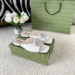 GG CRYSTAL SLIDES SANDAL WHITE CALFSKIN