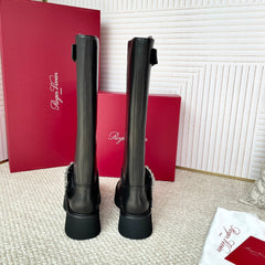 VIV' RANGERS HIGH BIKER IN BLACK CALFSKIN CRYSTAL BUCKLE