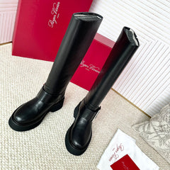 VIV' RANGERS HIGH BIKER IN BLACK CALFSKIN SILVER BUCKLE