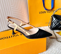 BLOSSOM PUMP SLINGBACKS 55 MM IN BLACK IMPORTED STRIPED SILK SATIN