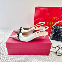 VLTN HIGH SLINGBACK 25S 40 MM IN WHITE MIX BROWN LAMBSKIN WITH BOW