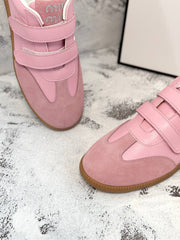 RETRO SNEAKERS WITH RIPTAPE STRAPS IN PINK LAMBSKIN MIX SUEDE