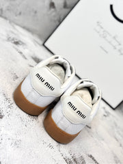 RETRO SNEAKERS WITH RIPTAPE STRAPS IN WHITE LAMBSKIN KNITTED PATTERN