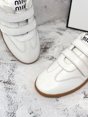 RETRO SNEAKERS WITH RIPTAPE STRAPS IN WHITE SMOOTH LAMBSKIN
