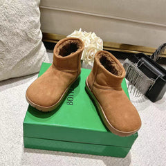 SNAP MINI ANKLE BOOTS IN BRONZE BROWN SUEDE AND SHEARLING LINING