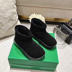 SNAP MINI ANKLE BOOTS IN BLACK SUEDE AND SHEARLING LINING