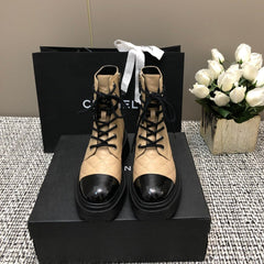 SHORT BOOTS BEIGE CREAM MIX BLACK SUEDE LAMBSKIN