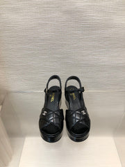 WEDGE SANDALS IN BLACK CALFSKIN