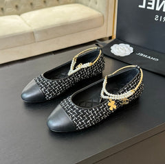 Double Strap Chunky Heel Mary Jane Shoes Black/White Caro