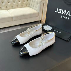Double Strap Chunky Heel Mary Jane Shoes White Black