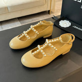 MARY JANES SHOES LIGHT YELLOW GOATSKIN WITH FAUX PEARL